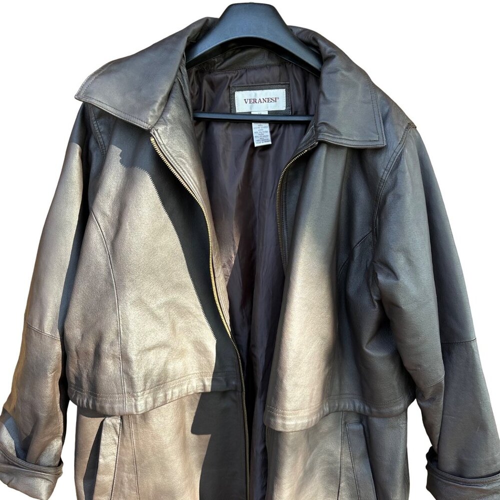 Vintage Veranesi Chocolate Brown 100% Leather Jacket Women's Mid- Length Coat Si - Picture 2 of 15